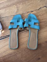 Sandalen Hermes Oran blau Leder Grösse 40 gebraucht
