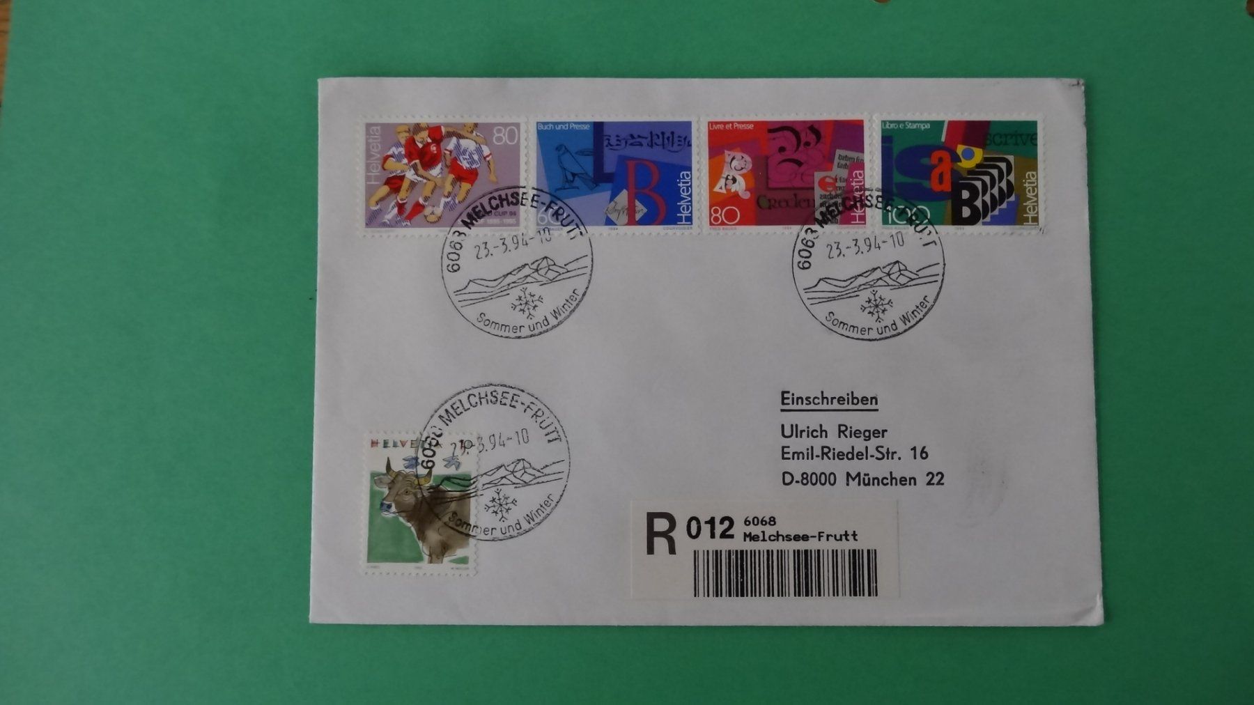 Alle Briefmarken: MELCHSEE - FRUTT / OW  R-Brief  23.3.94   72 – Gebraucht aus Anwil von C-DAIHA
