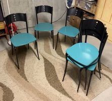 6 Stühle, schwarz/tuerkis, gut erhalten, Vintage