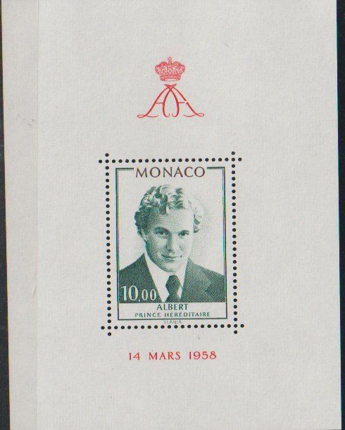 Tutti i francobolli: Monaco timbres Albert Prince Héréditaire 14 mars 1958 – Nuovo e nell'imballaggio originale da Crans-Montana venduto da kira56