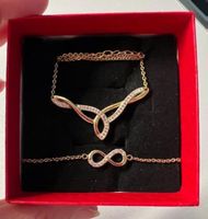Collier +bracelet infini - plaqué or et zircon