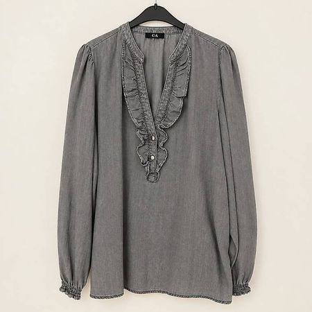 C&A Damenbluse in Grau mit Rüschen  langarm EUR 40 