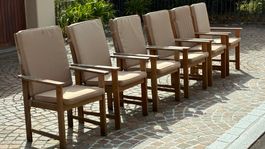 6x Gartensessel aus Holz mit Kissen