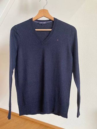 Klassischer Tommy Hilfiger Wollpullover schwarzblau Gr S NEU
