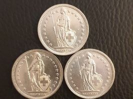 3 mal 2 Franken 1944 -unz. Silber