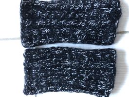 Warme Handstulpen, gestrickt, schwarz mit Glitzer