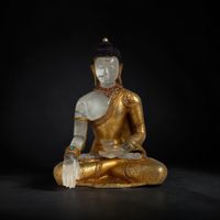Buddha Bronze Figur feuervergoldet Bergkristall Nepal 22,5cm