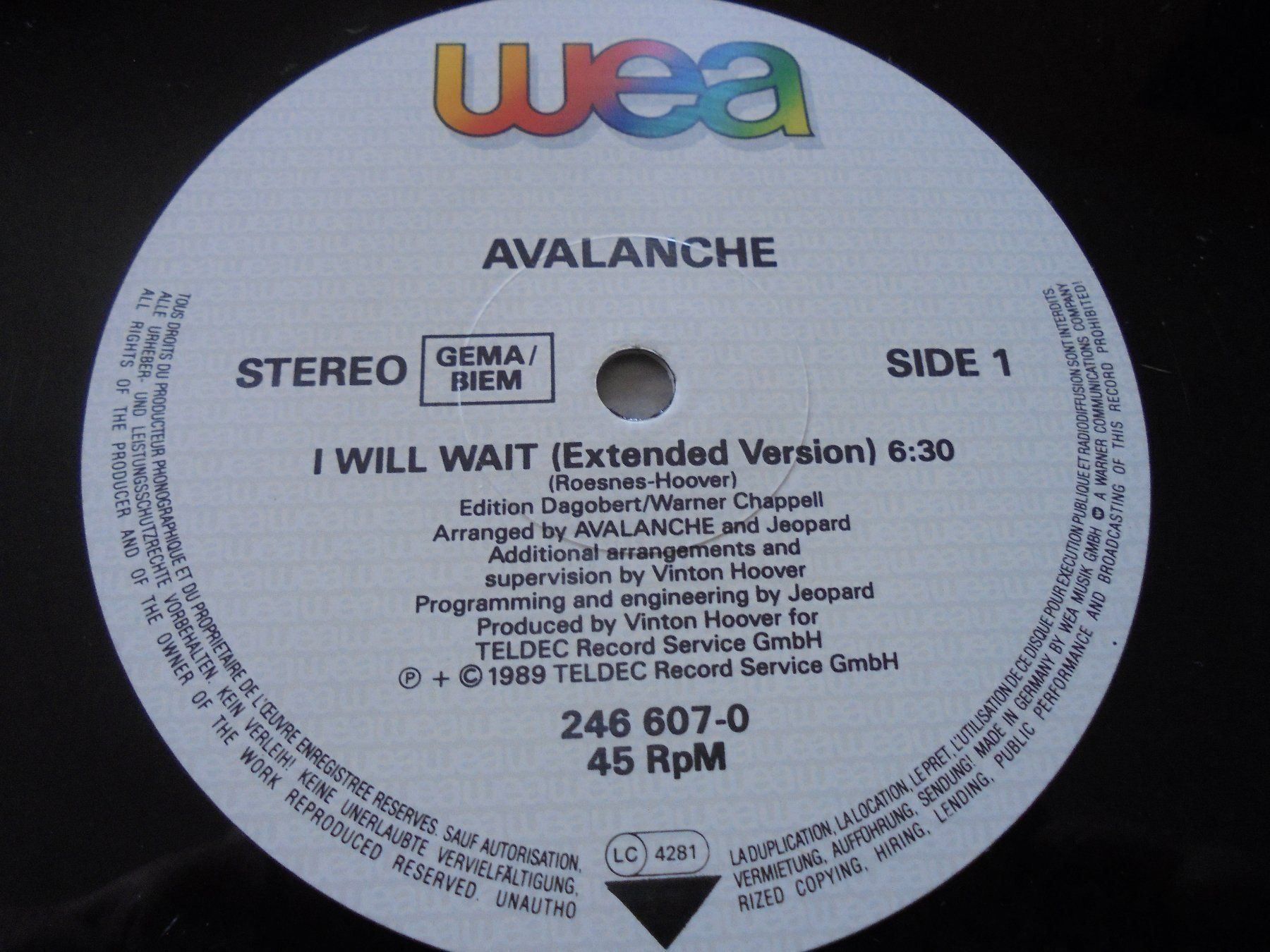 Dischi in vinile: AVALANCHE " I will wait " Maxi 1989 (VG+) – Usato da Crissier venduto da Promopost 2