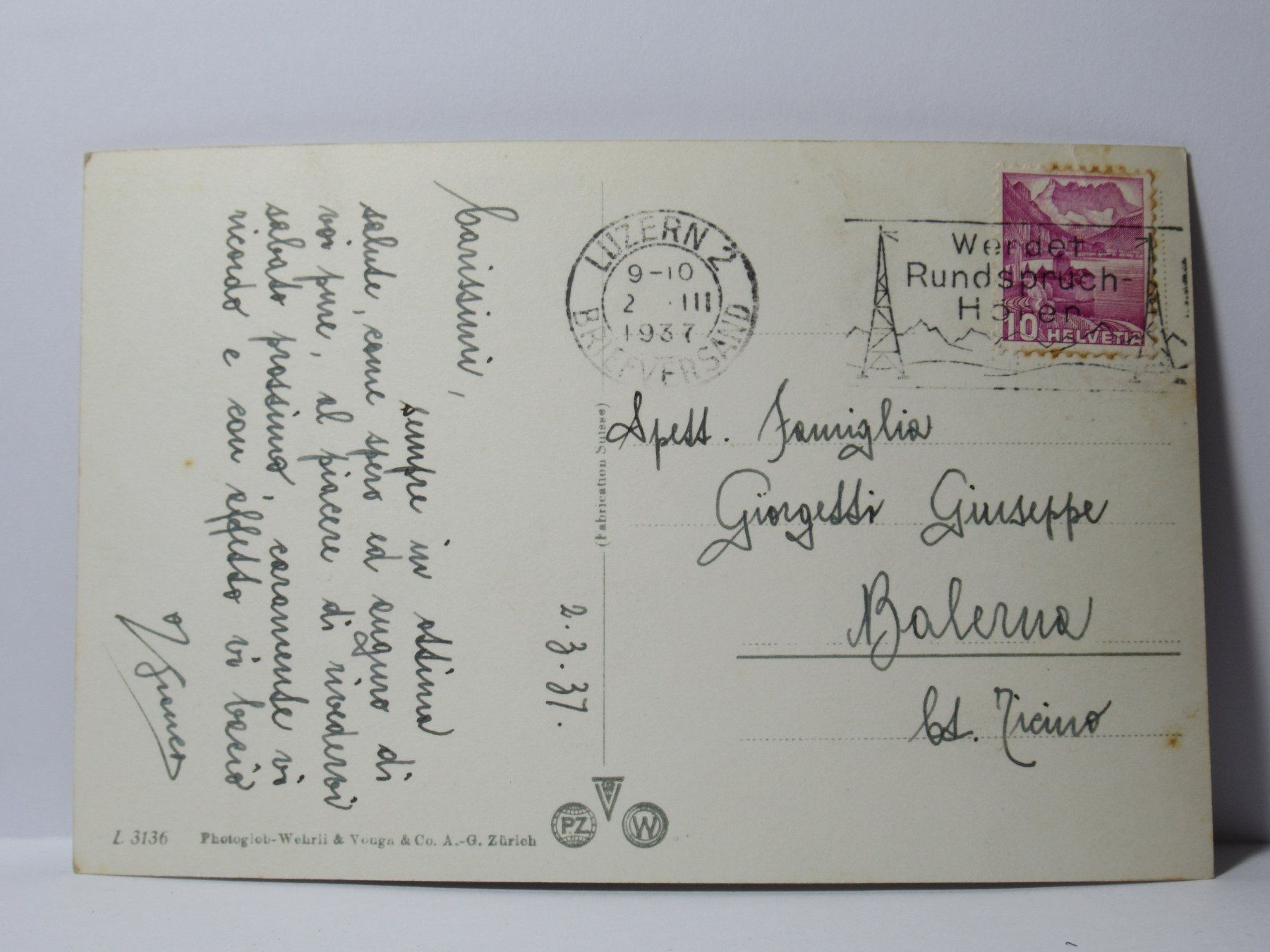 Cartoline postali: Luzern , Wagenbachbrunnen 1937 – Usato da Grenchen venduto da Bluemchen1900 1