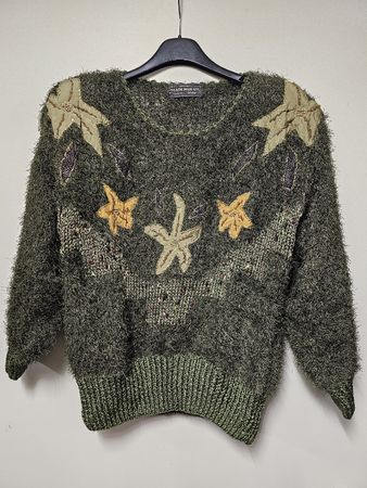Pull Vintage/Alain Murati brodé/Kaki/Fait Main/Taille:M