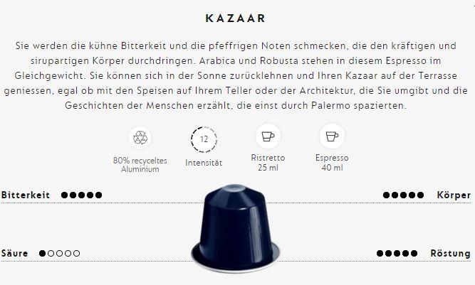 Nespresso Cibi & Specialità: Nespresso Kapseln Kazaar- 10 Kapseln - – Nuovo e nell'imballaggio originale da Zürich venduto da 1-2-3-Kaufen 1