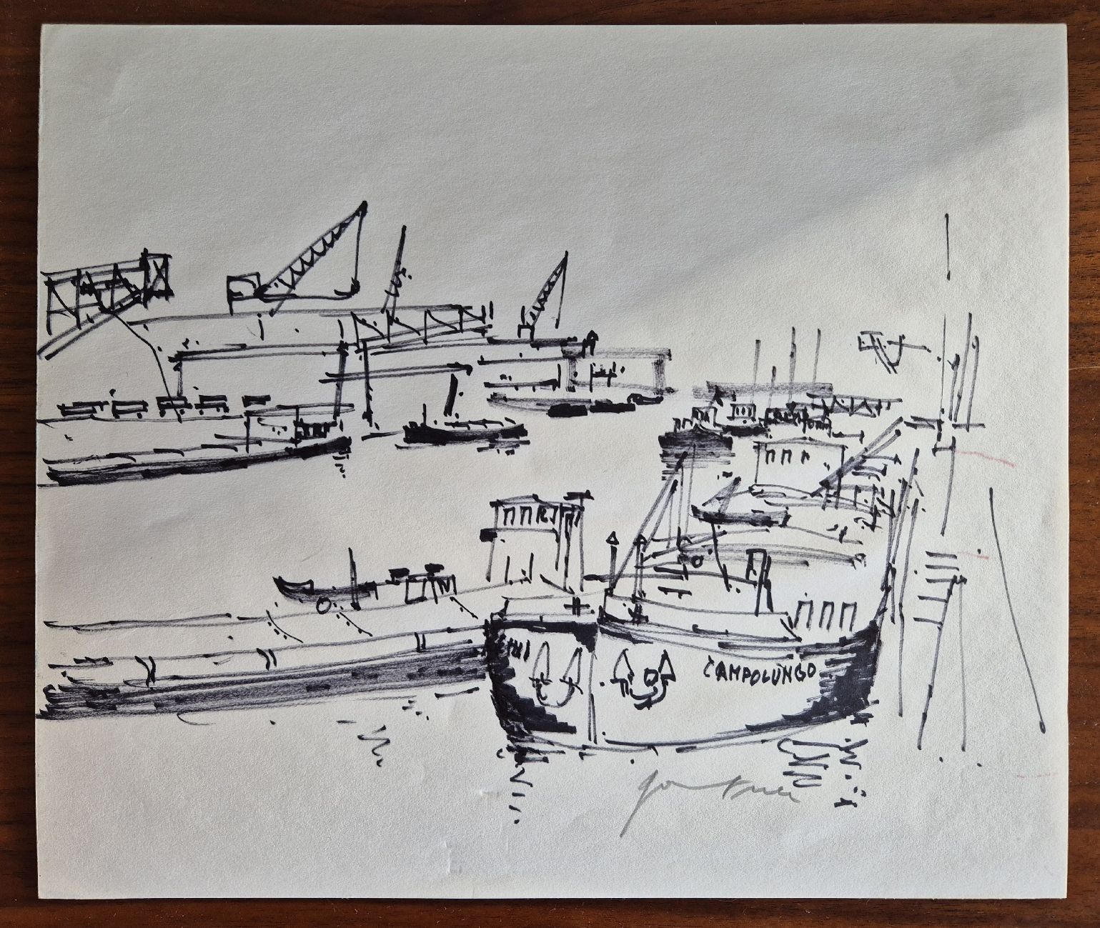 Gemälde: Dessin Bernard Gantner "le port de Bâle" signé tableau – Gebraucht aus Tramelan von La_mine_d_art