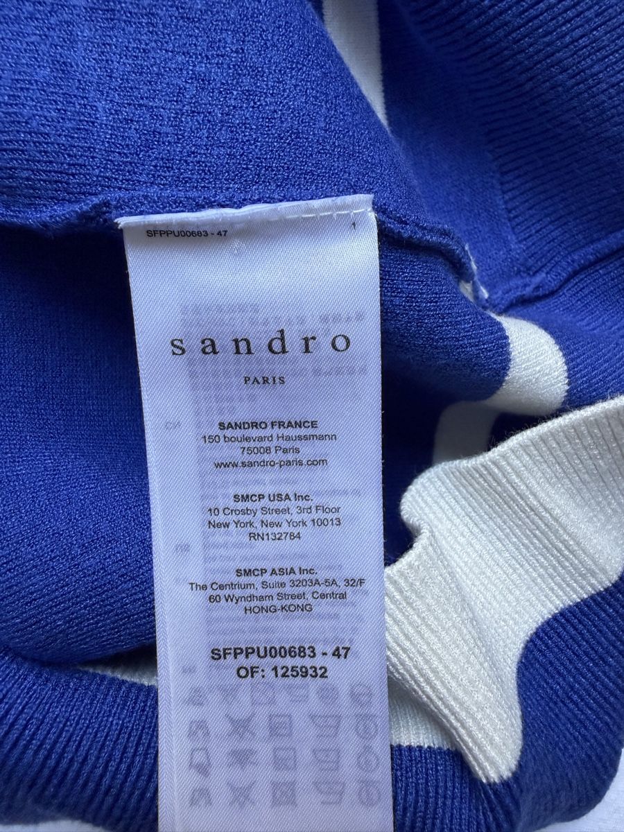 Sandro Maglioni & Felpe: Sandro Strickpullover blau mit Aufnäher – Usato da Muttenz venduto da c.car 4