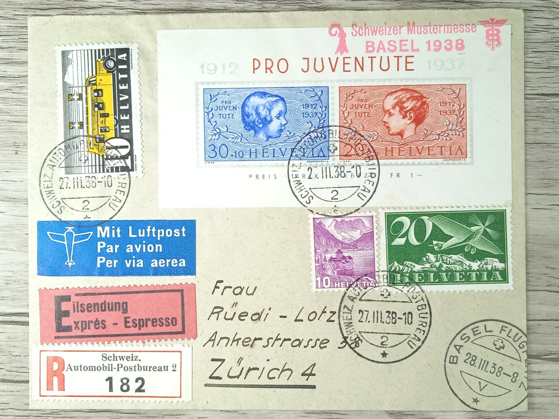Tutti i francobolli: TR104 Enveloppe + Timbre Suisse 1938 – Usato da Cousset venduto da Patrick_Collections