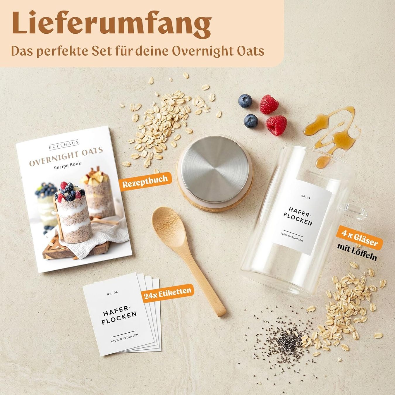 Gläser: Overnight Oats Gläser Set mit Deckeln und Löffeln – Neu und originalverpackt aus St. Gallen von sch_zsz7 7