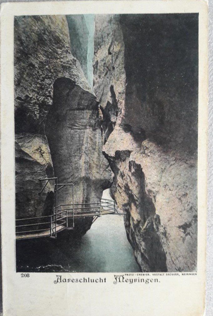 Cartoline postali: MEYRINGEN - Aareschlucht - 1908 – Usato da Delémont venduto da Domdom1