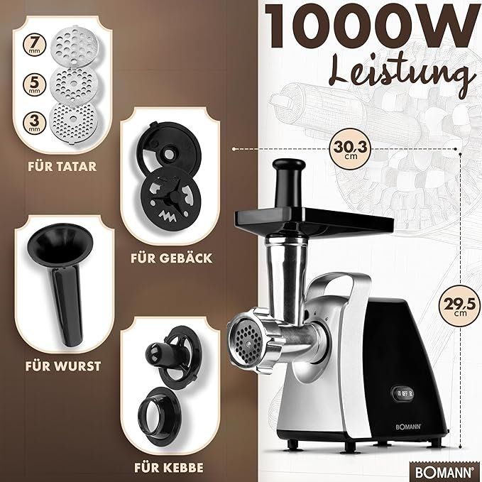 Appareils de cuisine: Fleischwolf Hackfleischmaschine 1000W 3 Scheiben Wurstfüller – Neuf avec emballage d'origine à Herisau par Serenco 3