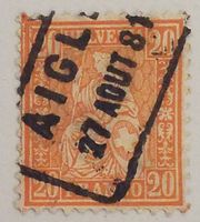 MA477) 48, Sitzende Helvetia Bahnstempel AIGLE Kt. 220.-
