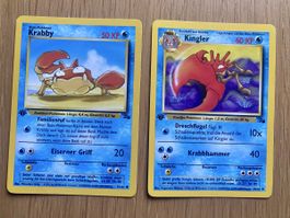 Pokémon 1. EDITION Krabby 51/62, Kingler 38/62 Fossil 1999 