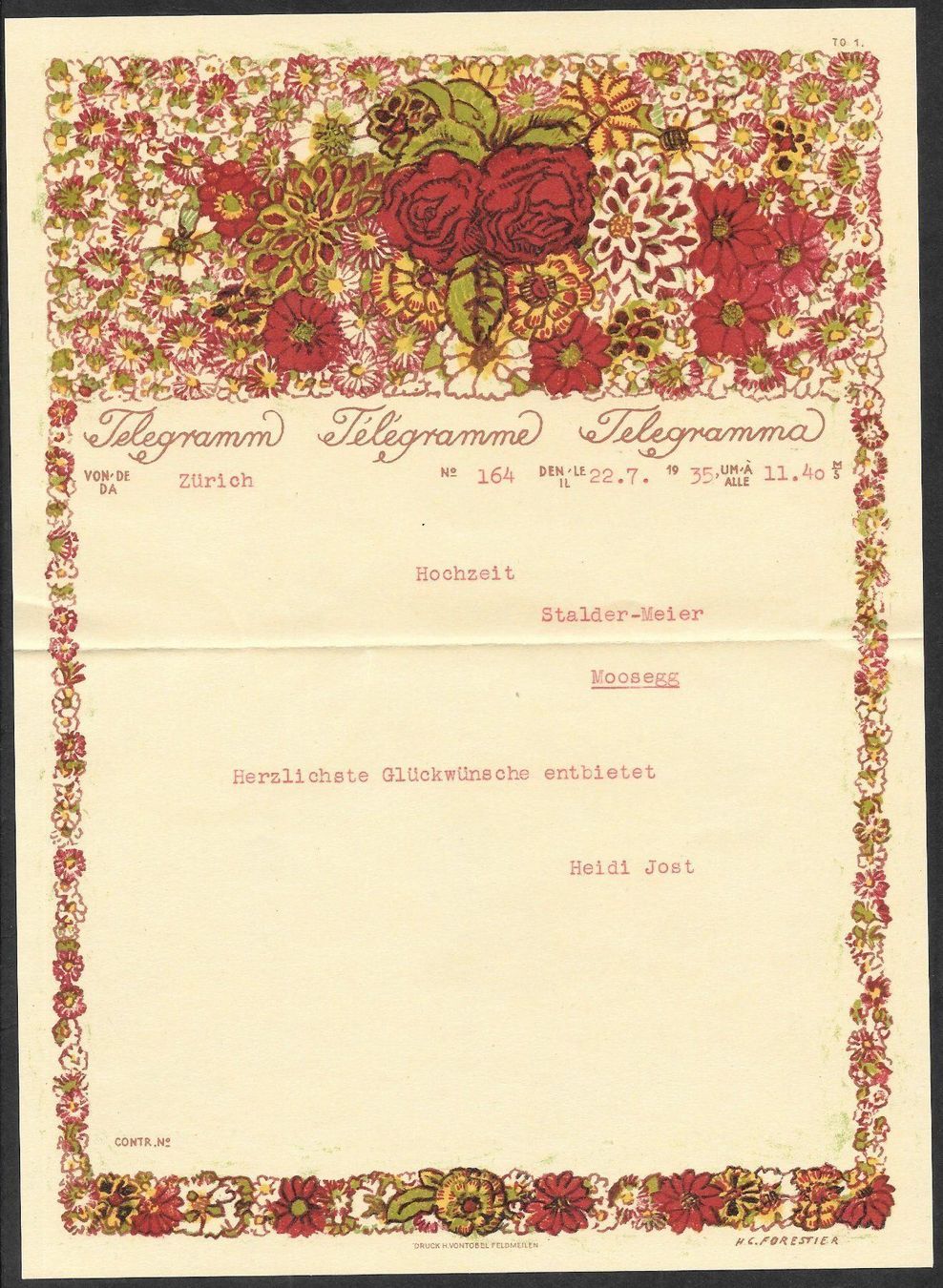 Documenti: Telegramm schön illustriert 22.7.1935 – Usato da Olten venduto da clotaldi