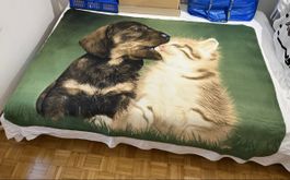 Leicht Kuscheldecke mit Hund Dachsbracke & Katze 175x129