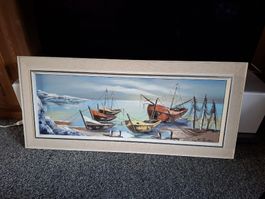 Gemälde Boote am Strand gerahmt