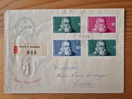 CH-R-Brief aus 1948 mit Blockausschnitten gelaufen gem.Bild
