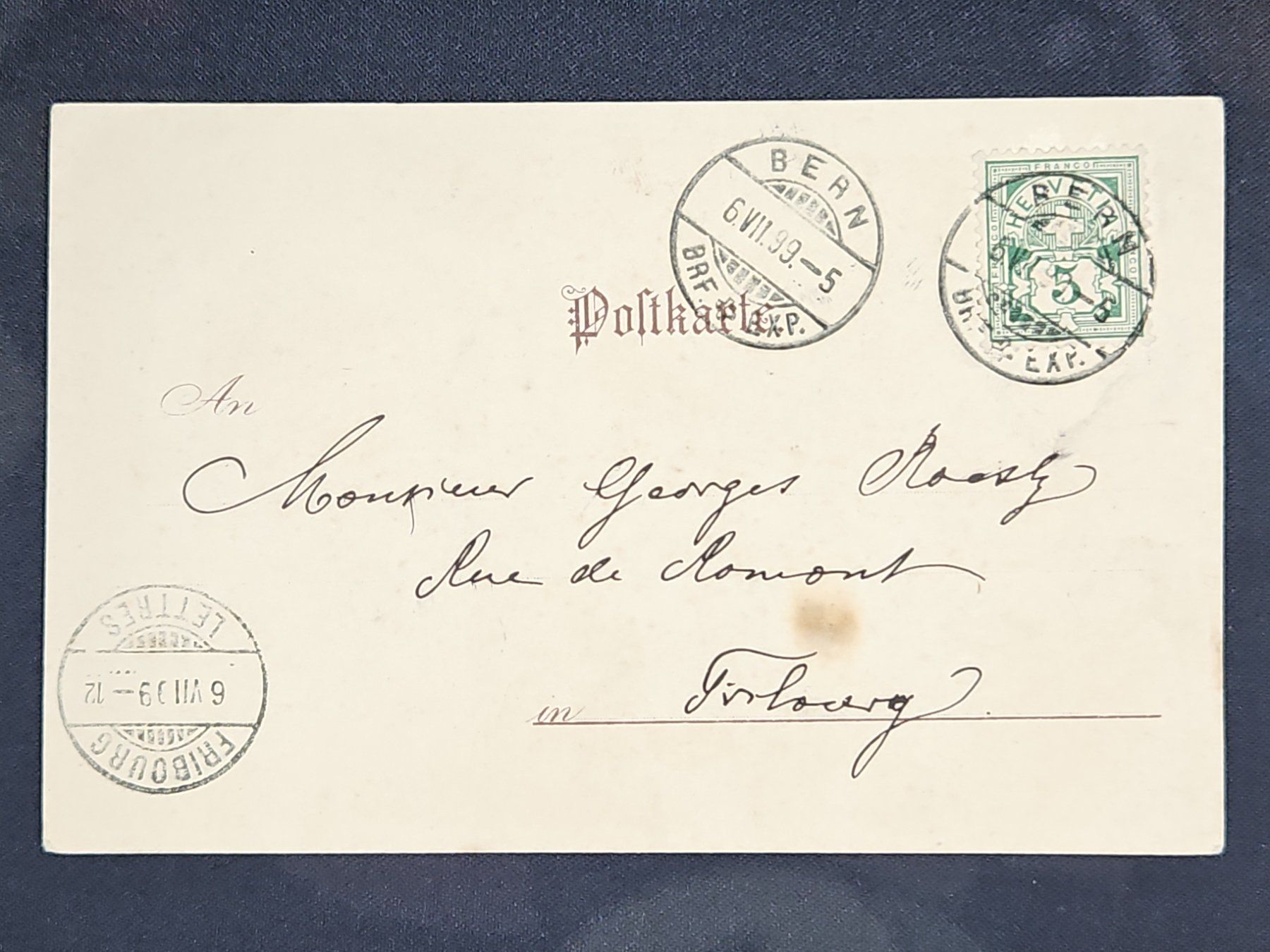 Tutti i francobolli: CL23 Carte Postale + Timbre Suisse 1899 – Usato da Cousset venduto da Patrick_Collections