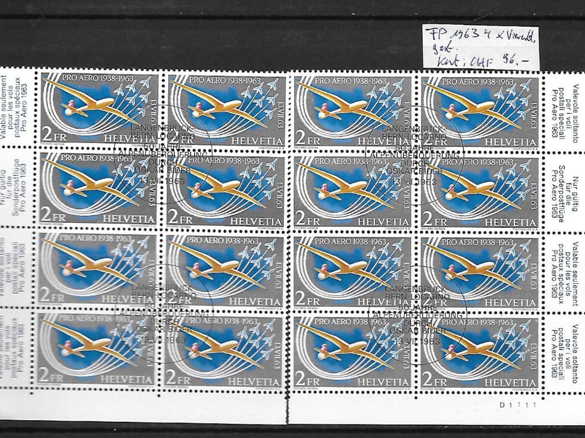 Tutti i francobolli: FP 1963 4x Viererbl. gest. Kat: CHF 96.- – Usato da Basel venduto da Ilp
