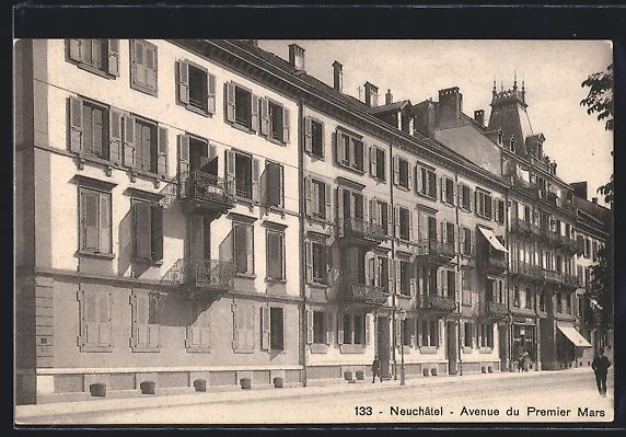 Cartoline postali: AK Neuchâtel, Avenue du Premier Mars – Usato da Berlin venduto da bartko-reher