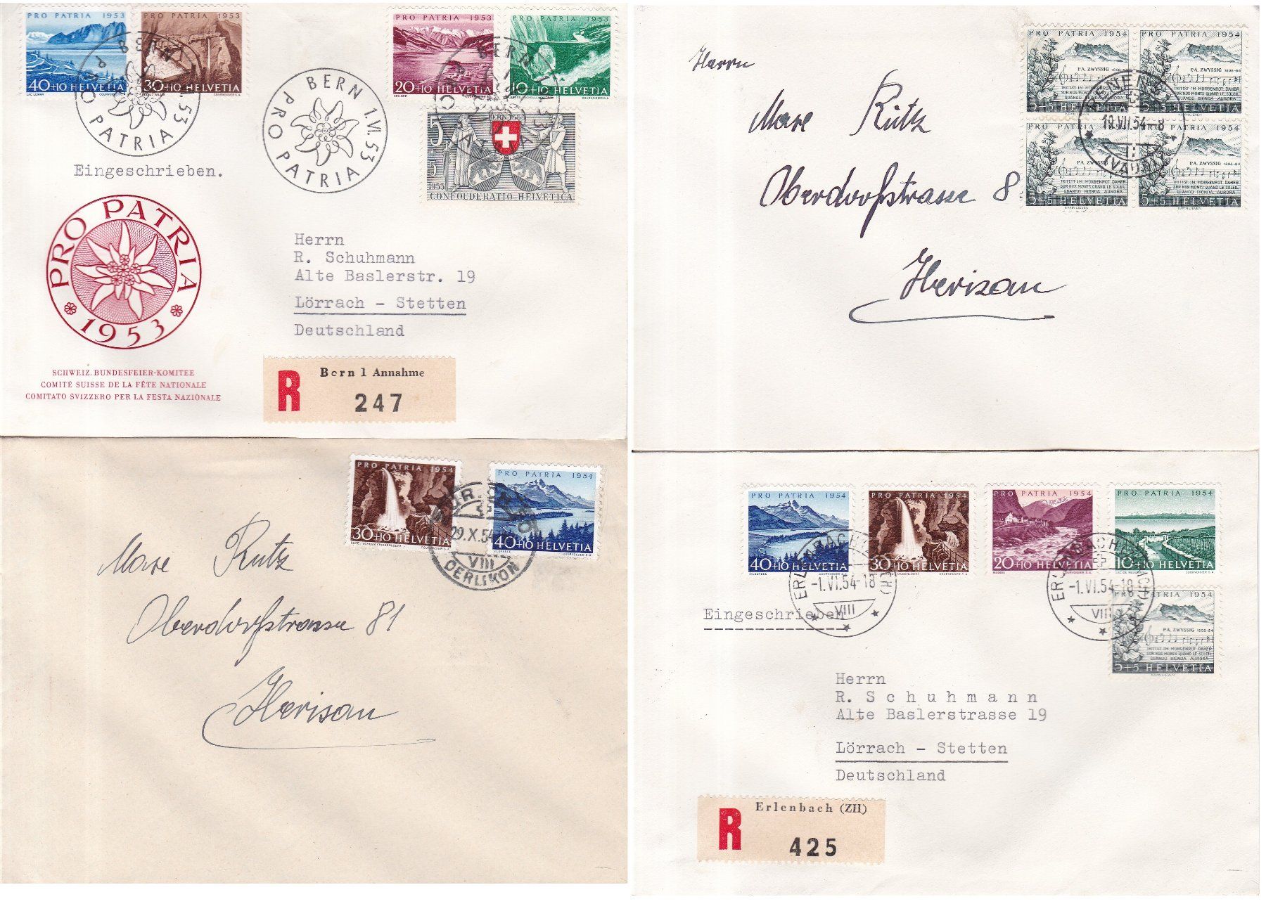 Tutti i francobolli: 8 Stk. Pro Patria FDCs, Briefe ab 1953 – Usato da Münchwilen AG venduto da Nesar