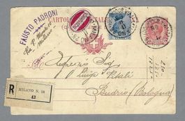 1911, GS + ZUSATZFRANKATUR 0 MILANO + ETIKETTE RACCOMANDATA