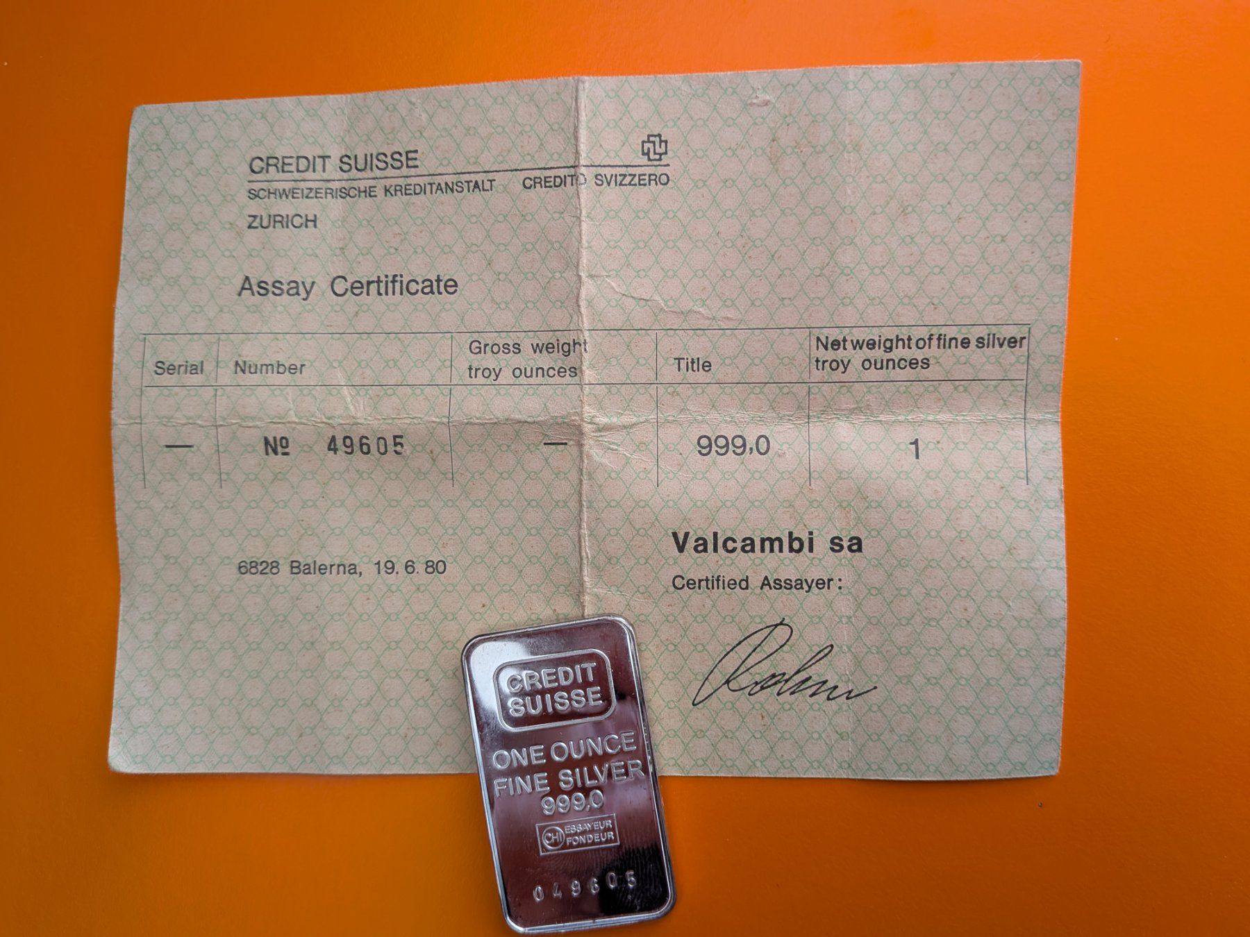 Métaux précieux: One Ounce Fine Silver 999.0, avec certificat – D'occasion à Martigny par Rikiki 1