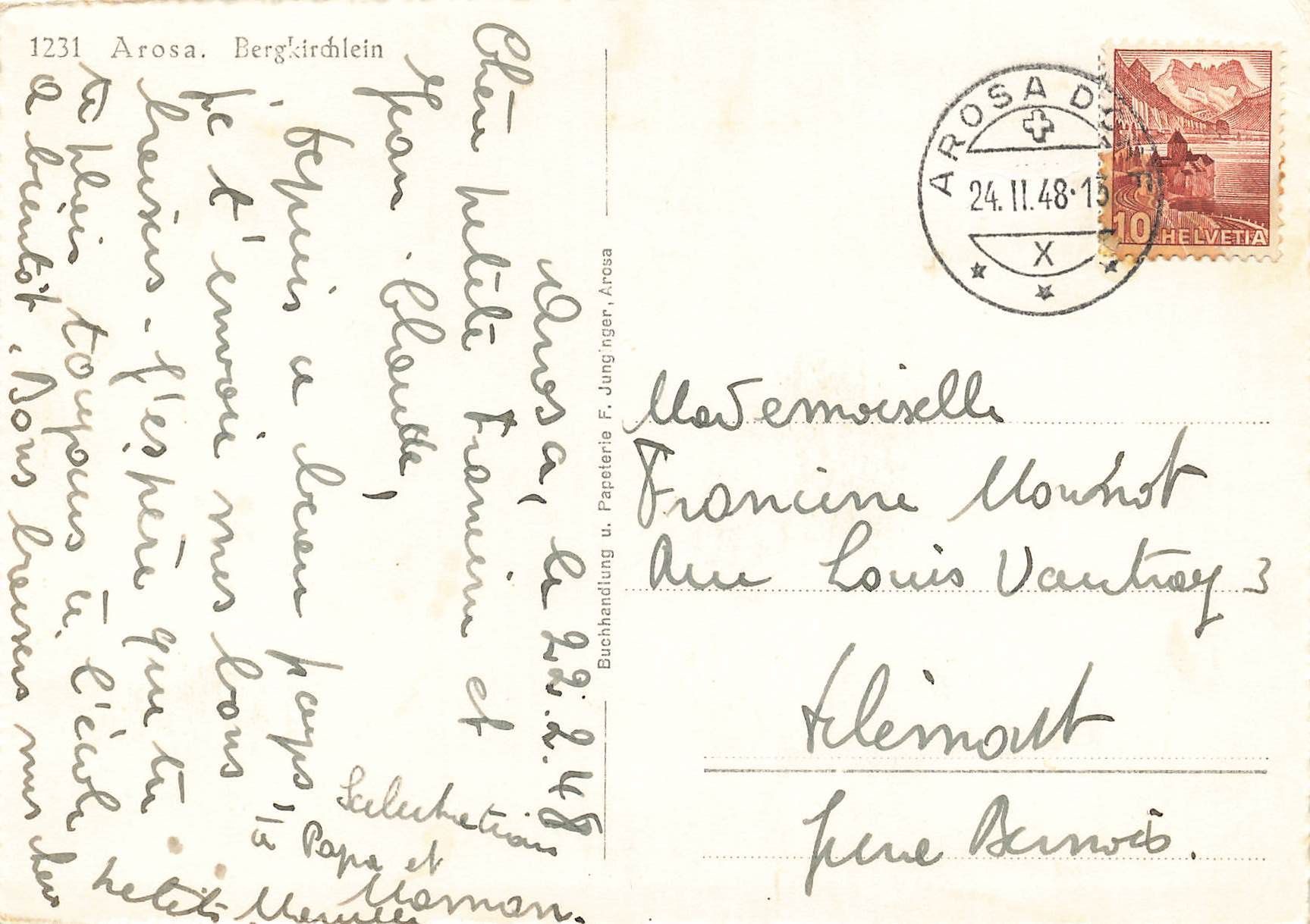 Cartoline postali: Arosa Bergkirchlein G – Usato da Biasca venduto da Blenio71 1