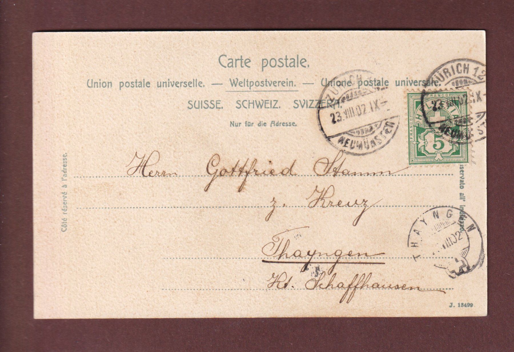 Cartoline postali: ZÜRICH - Kirche in Enge - 1902 – Usato da Pully venduto da nicecards-shop 1