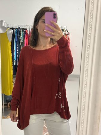 Rundholz oversize Pullover Rost mit Aufschrift S