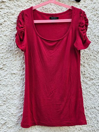 Top /Shirt geraffte Ärmel 3/4 lang bordeaux,Amisu NY,Gr. XS