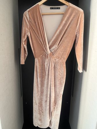 Zara abito lungo in velluto rosa cipria – XS – elegante