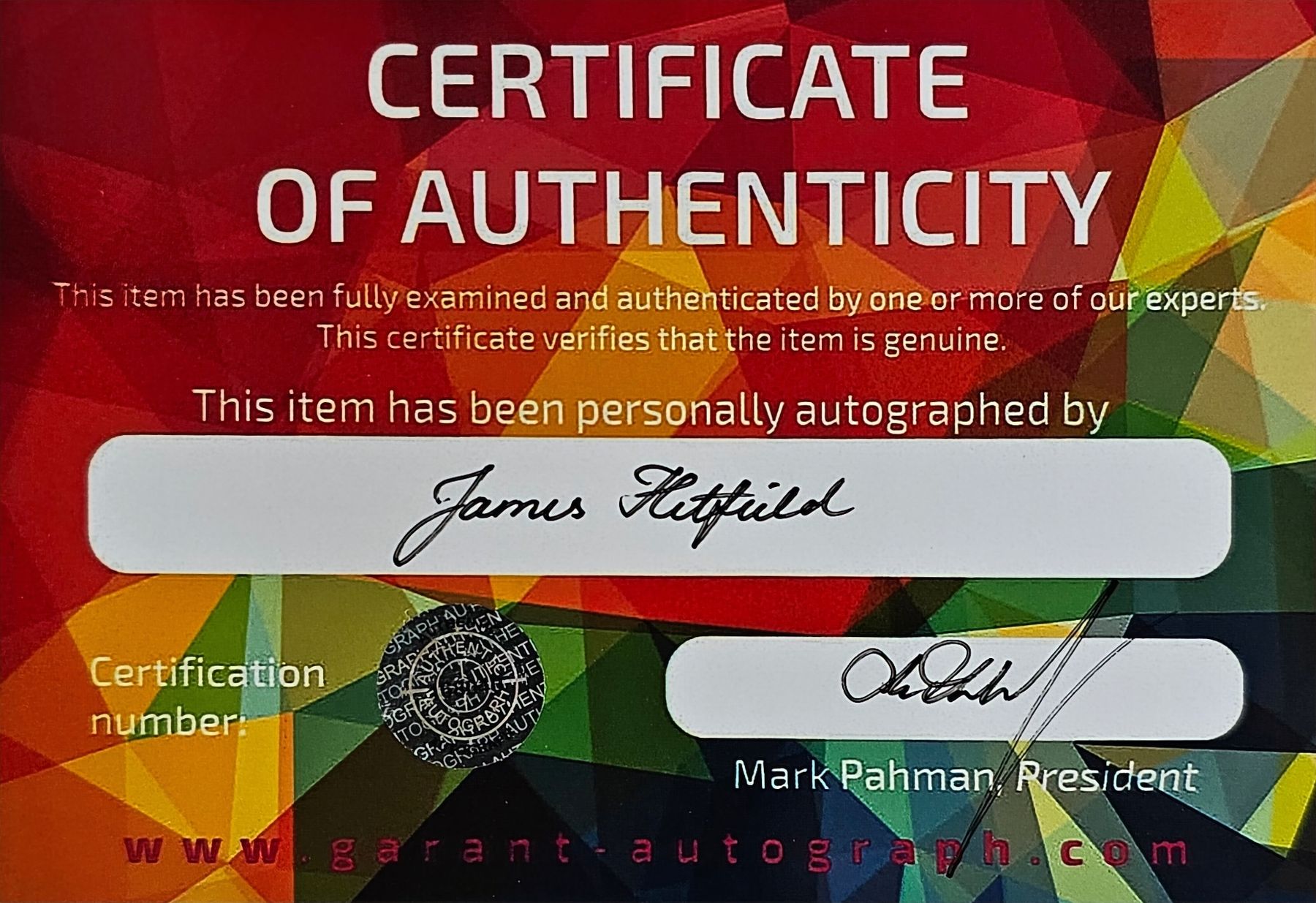 Autografi: Metallica James Hetfield autograph + COA – Nuovo (secondo la descrizione) da Payerne venduto da UpPower 1