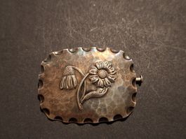 Blattbrosche Silber 800, Vintage, gehämmert