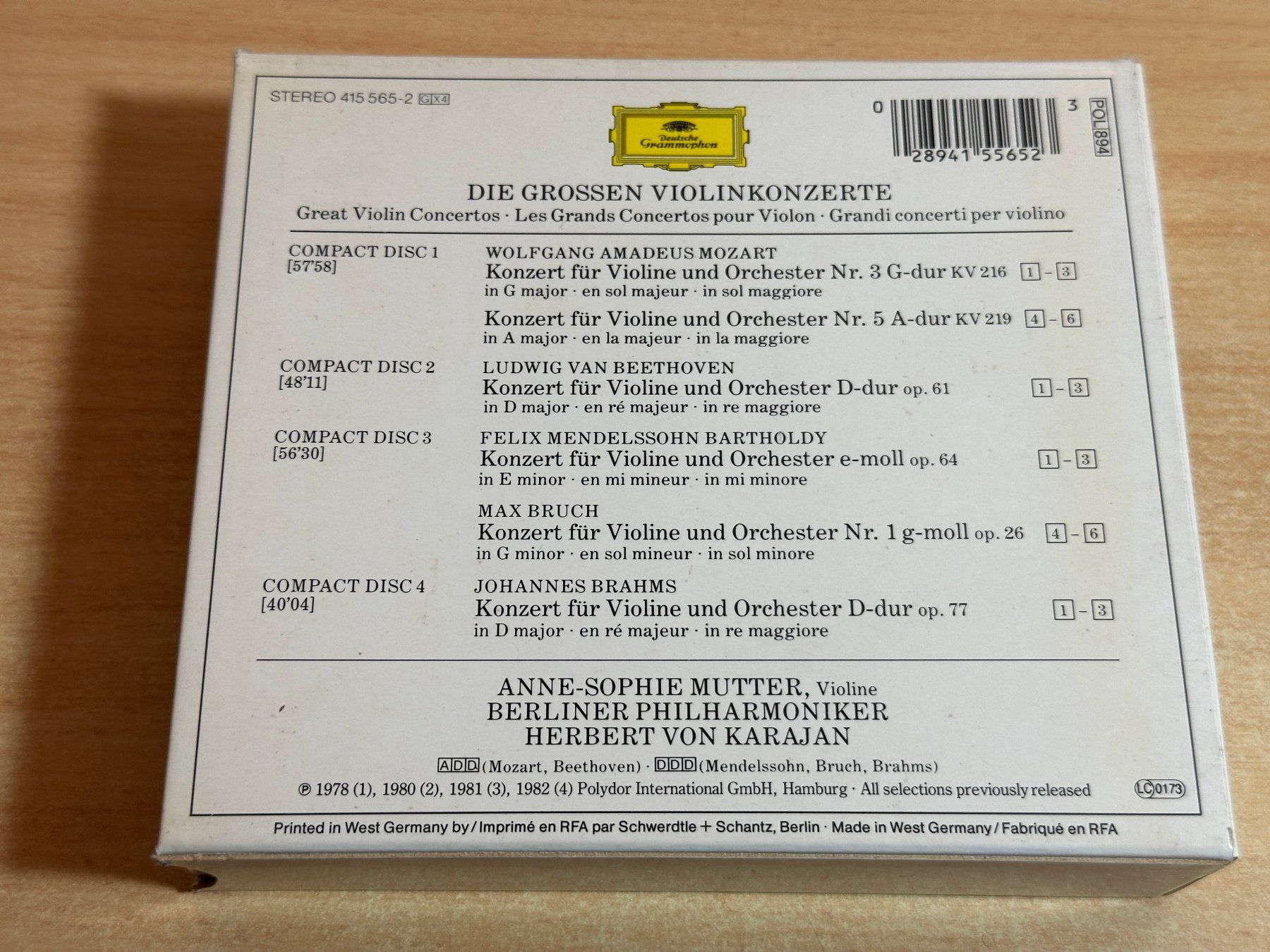 CD: Mozart Beethoven Mendelssohn Brahms Mutter Violinkonzerte – Usato da Rikon im Tösstal venduto da Alpenmutz 1