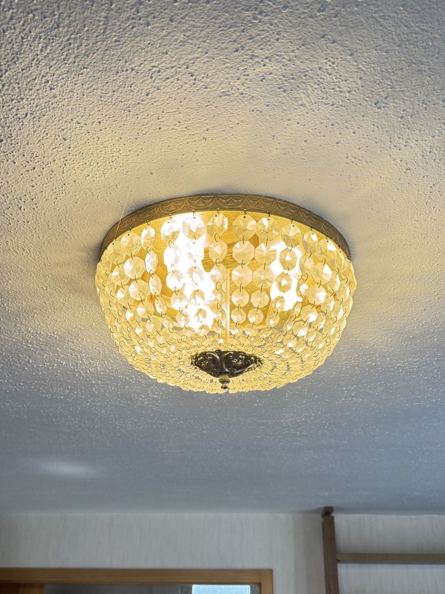 Lampadari & plafoniere: Deckenleuchte Messing mit Kristallbehang 40 cm rund – Usato da Schlieren venduto da Eldi84