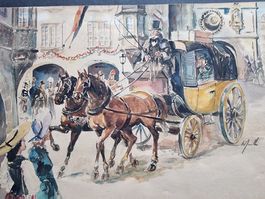 AQUARELL SIGNIERT POSTKUTSCHE GRÖSSE 39X27CM
