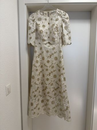 Sandro, Sommerkleid, Kurzarm, Gr. 34, Beige/Gold, 127cm