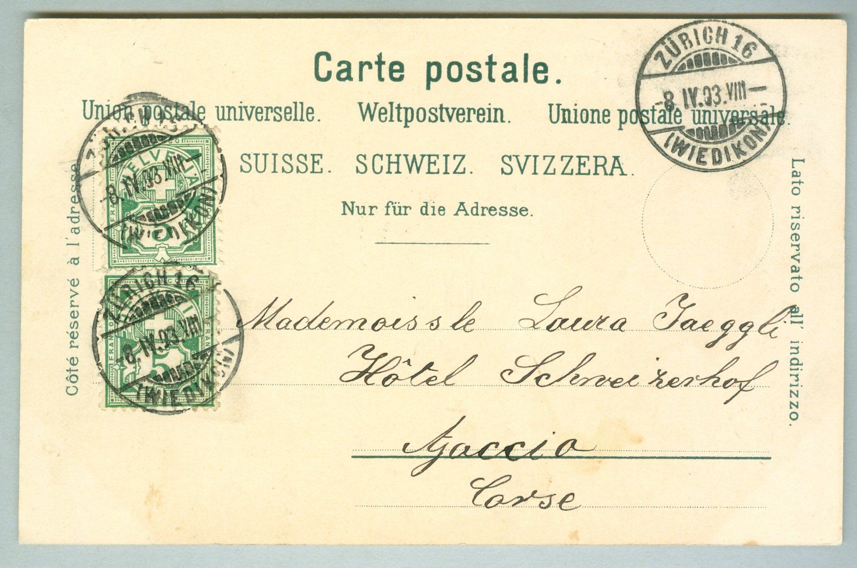 Cartoline postali: 1903 Schweiz AK Kt ZH – Usato da Zürich venduto da yago-rot 1