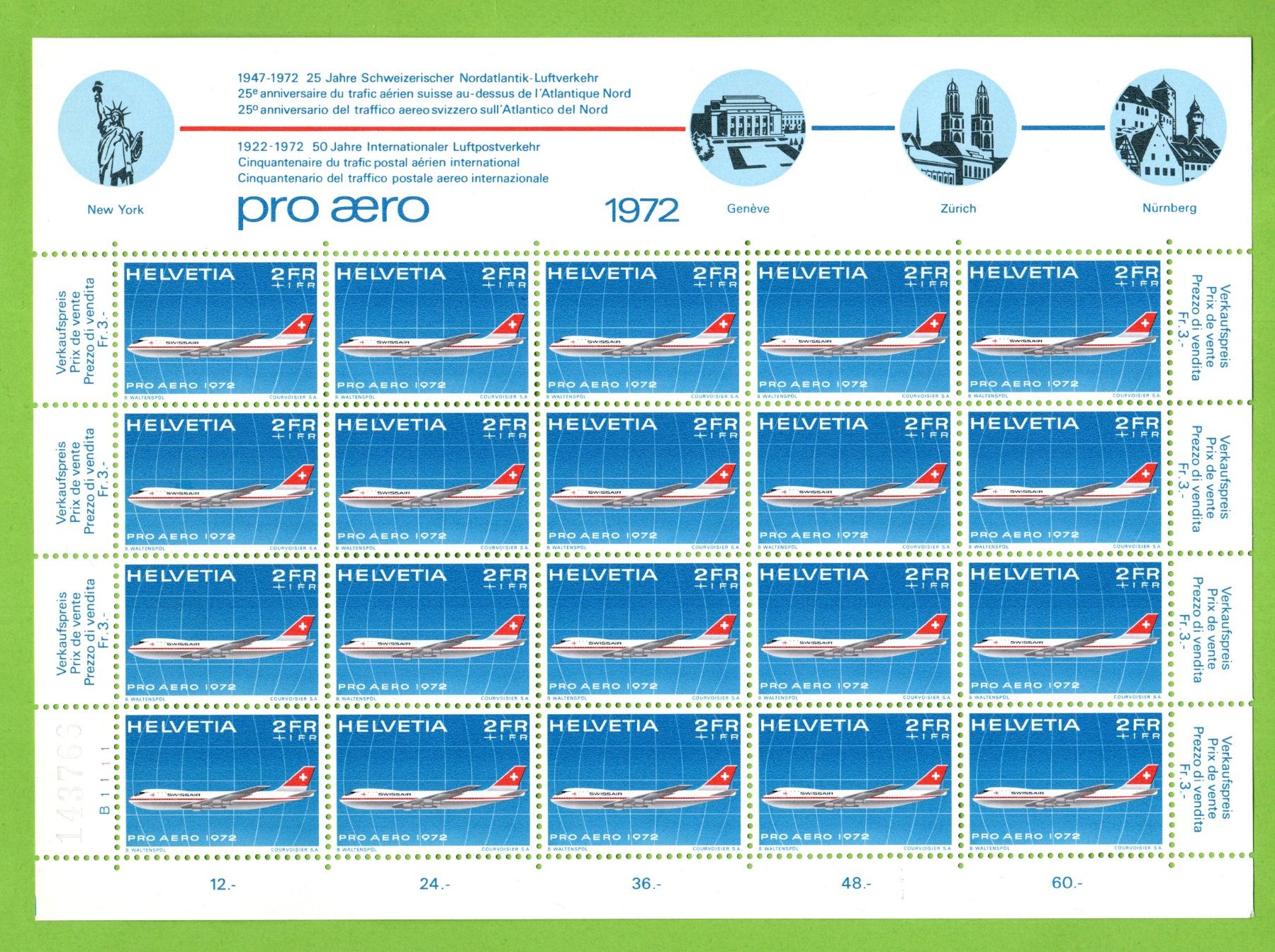 Tutti i francobolli: 1972 Pro Aero Zierbogen postfrisch SBK 150.-- – Nuovo (secondo la descrizione) da Stein am Rhein venduto da Huehnerhund