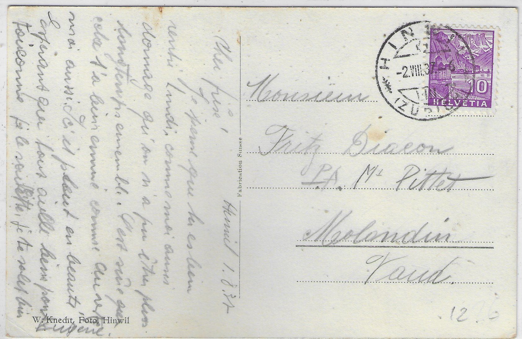 Cartoline postali: Über den Dächern von Hinwil – Usato da Ettingen venduto da Kartenplanet 1