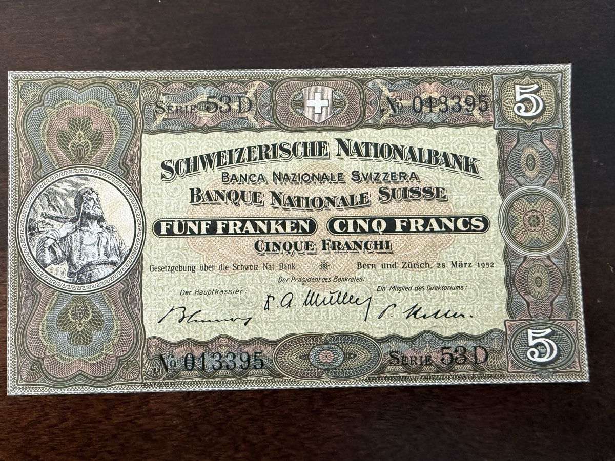 Banconote: Schweizer 5 Franken Banknote – Nuovo (secondo la descrizione) da Rütihof venduto da miak2000