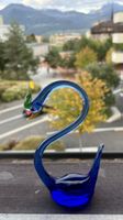Cygne vintage en verre soufflé bleu – figurine décorative Ar