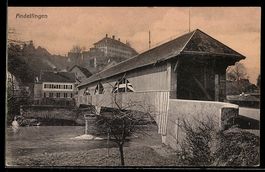 AK Andelfingen, am ufer neben der Brücke, Blick in die Stadt